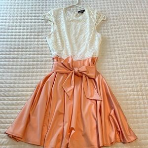 Coral/Peach Bouffant Flare Lace Dress with Bow tie